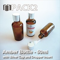 50ml Amber Bottle with Silver Cap and Dropper Insert - 10Pcs